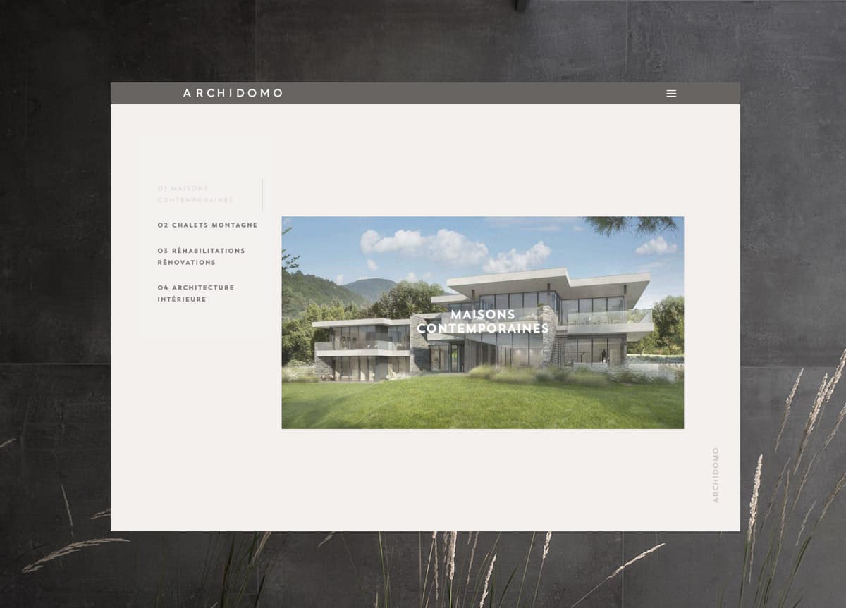 Site Archidomo Architectes, création page galerie, Blue1310 Annecy