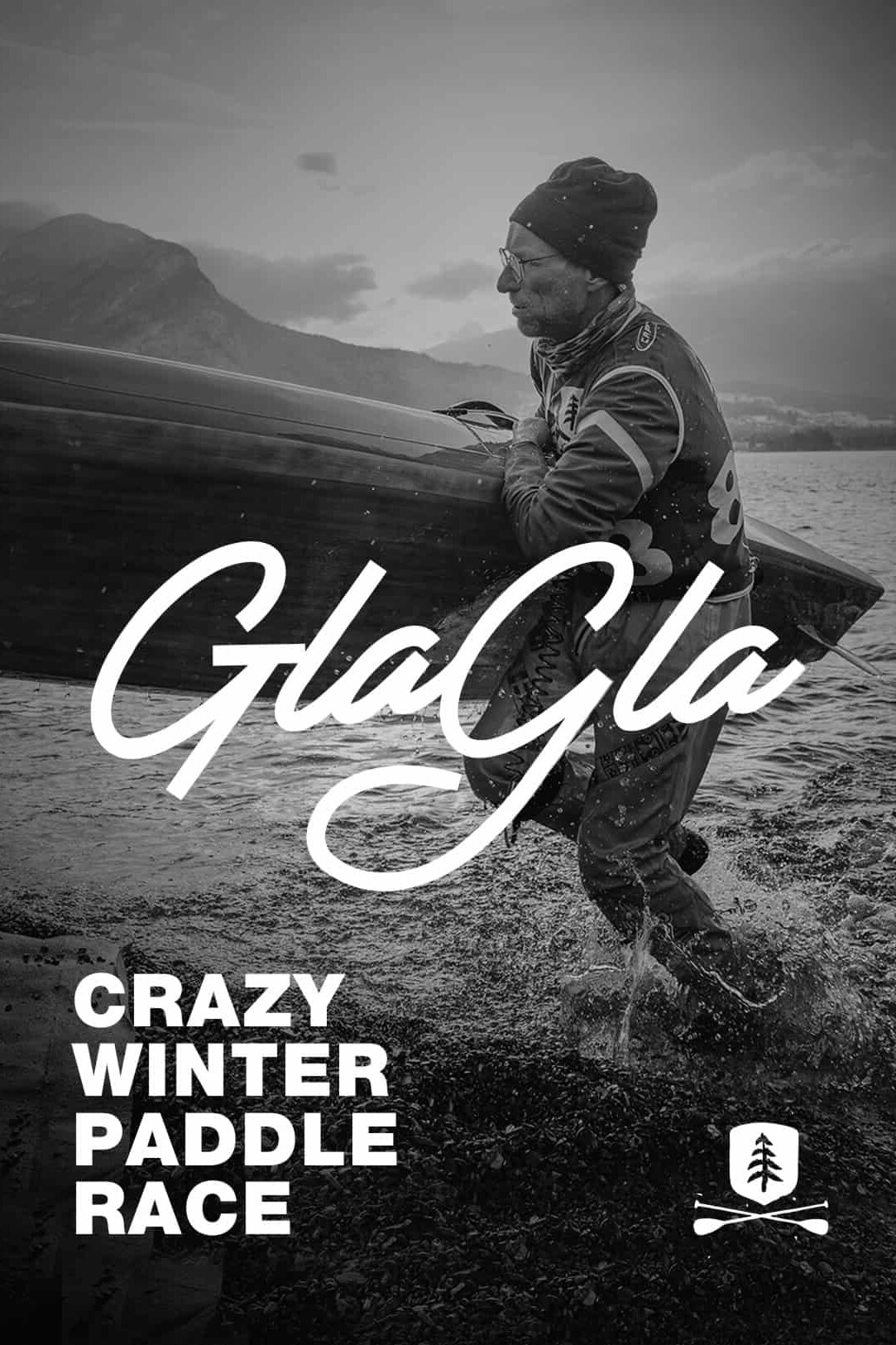 Affiche de la Glagla race magnifique compétion hivernale de paddle sur le Lac d'Annecy à Talloires, une fête avec 800 paddlers, crazy and fun expérience !