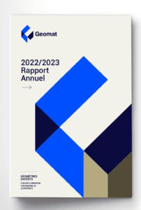 Édition, présentation de la nouvelle identité visuelle du groupe de Géomètres experts Geomat. Graphiste Annecy