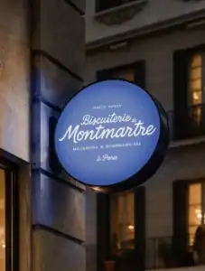Enseigne lumineuse branding Biscuiterie de Montmartre – Genève