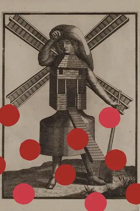 Illustration décorative pour la Biscuiterie de Montmartre, moulin revisité dans un esprit graphique parisien