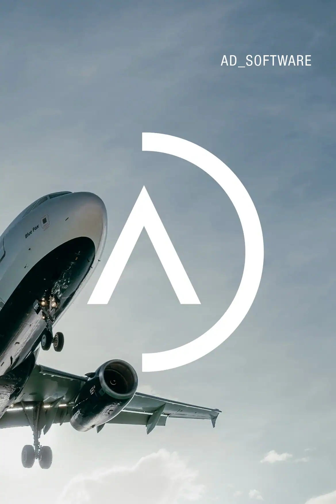 Cr&eacute;ation de marque et identit&eacute; visuelle AD Software, logiciel a&eacute;ronautique, par Blue1310