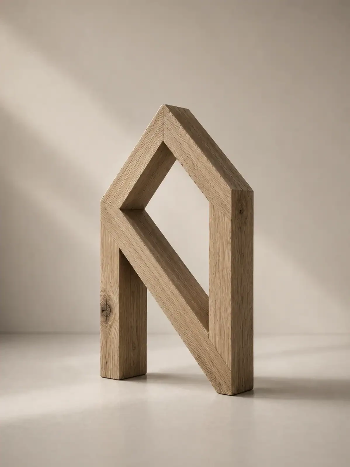Symbole Eden Home réalisé en bois massif en forme de maison et de lettre N