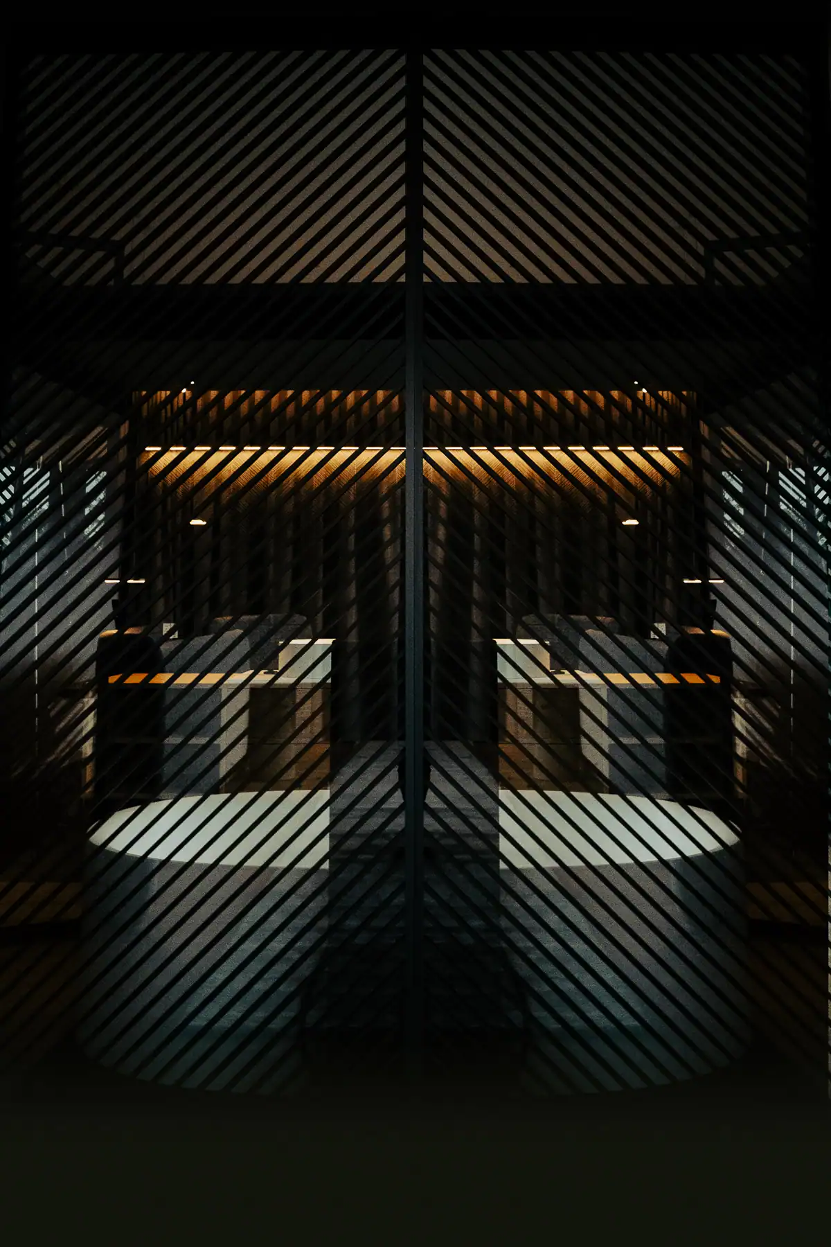 Cloison décorative Rimadesio à lames diagonales dans un intérieur contemporain