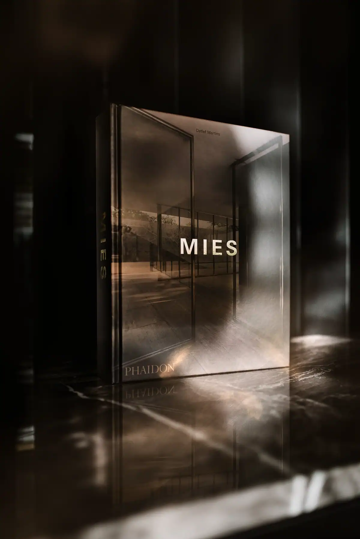 Livre Mies de Detlef Mertins édité par Phaidon dans un intérieur contemporain